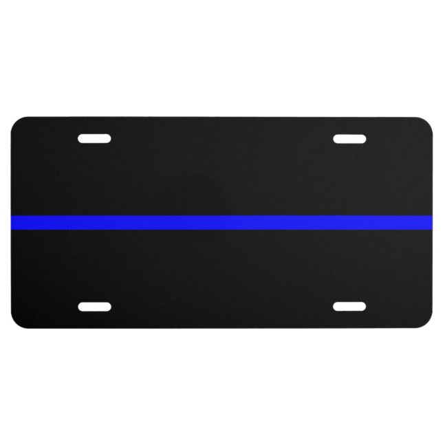 The Symbolic Thin Blue Line Horizontal Black License Plate (Front)