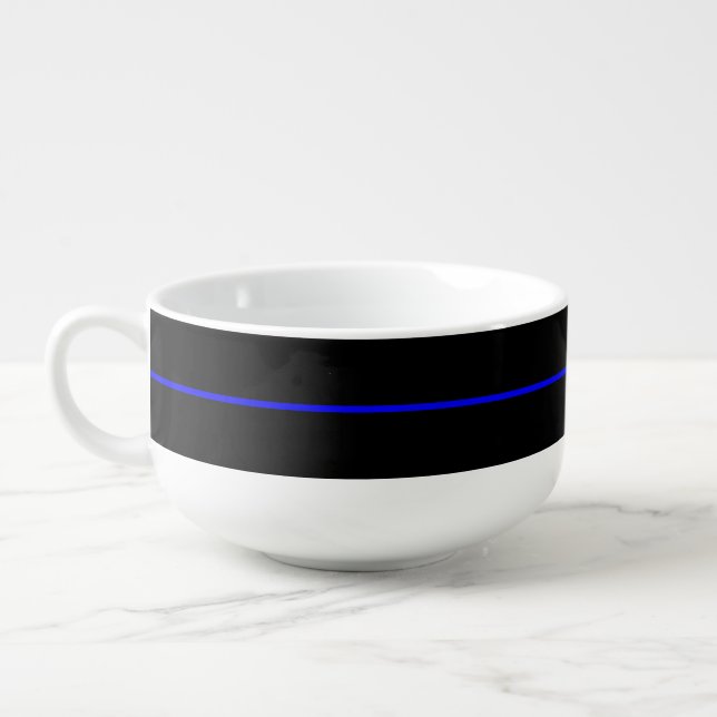 The Symbolic Thin Blue Line Horizontal Black Soup Mug (Right)