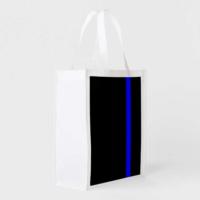 The Symbolic Thin Blue Line on a black decor Grocery Bag (Back Side)