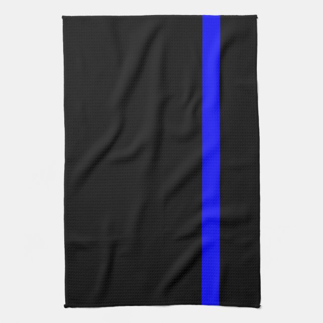 The Symbolic Thin Blue Line on a black decor Kitchen Towel (Vertical)