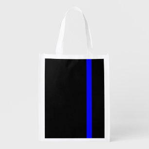 The Symbolic Thin Blue Line on a black decor Reusable Grocery Bag
