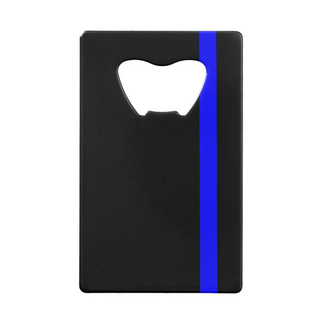 The Symbolic Thin Blue Line on Black Credit Card Bottle Opener (Front)