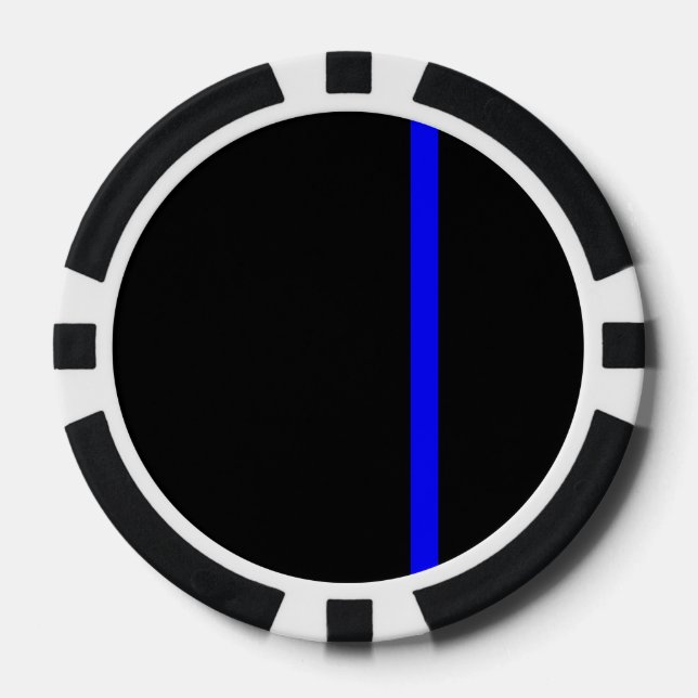 The Symbolic Thin Blue Line on Black Poker Chips (Front)