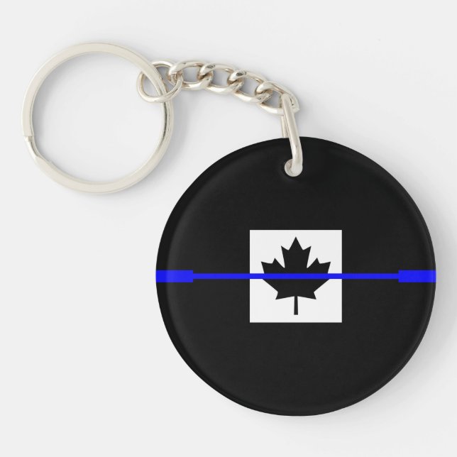 The Symbolic Thin Blue Line on Canadian Flag Keychain (Front)