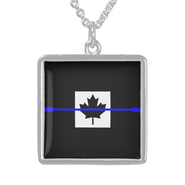The Symbolic Thin Blue Line on Canadian Flag Sterling Silver Necklace (Front)