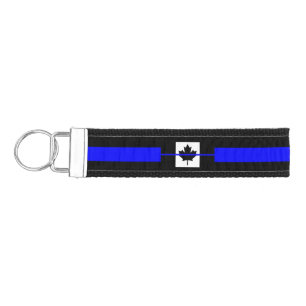 The Symbolic Thin Blue Line on Canadian Maple Leaf Wrist Keychain