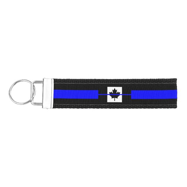 The Symbolic Thin Blue Line on Canadian Maple Leaf Wrist Keychain (Keys on Left)
