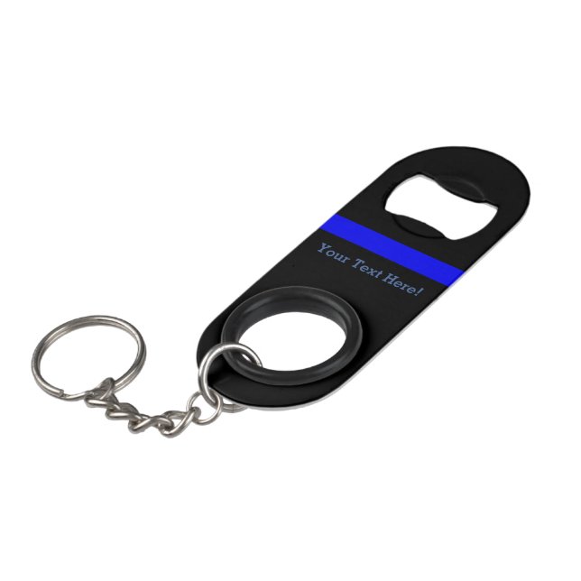 The Symbolic Thin Blue Line Personalize This Keychain Bottle Opener (Front Angled)