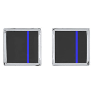 The Symbolic Thin Blue Line Vertical Silver Cufflinks