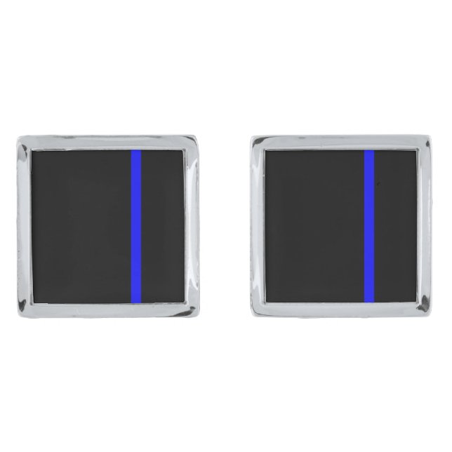 The Symbolic Thin Blue Line Vertical Silver Cufflinks (Front)
