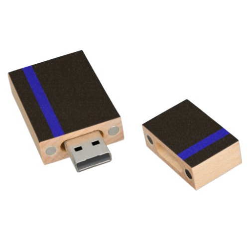 The Symbolic Thin Blue Line Vertical Style Wood USB Flash Drive