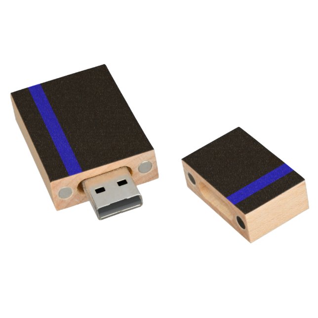 The Symbolic Thin Blue Line Vertical Style Wood USB Flash Drive (Angled)