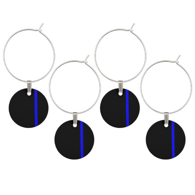 The Symbolic Thin Blue Line Vertical Wine Glass Charm (Staggered)