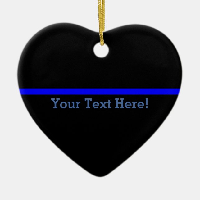 The Symbolic Thin Blue Line Your Text on Black Ceramic Ornament (Front)