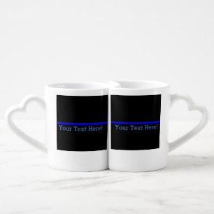 The Symbolic Thin Blue Line Your Text on Black Coffee Mug Set