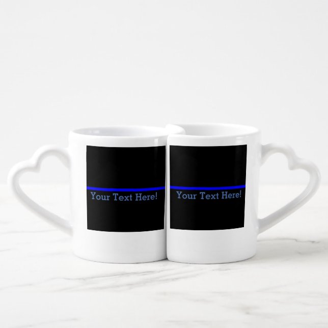 The Symbolic Thin Blue Line Your Text on Black Coffee Mug Set (Front Nesting)