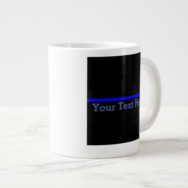 The Symbolic Thin Blue Line Your Text on Black Large Coffee Mug (Front Right)