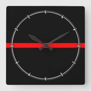 The Symbolic Thin Red Line Graphic on a Square Wall Clock