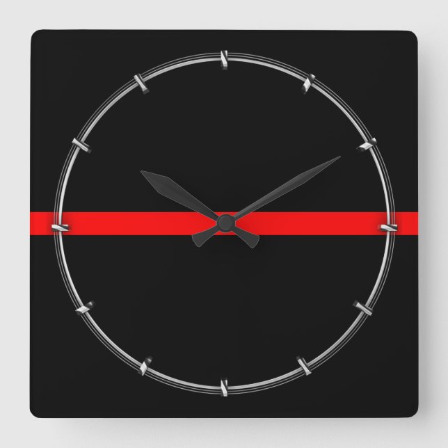 The Symbolic Thin Red Line Graphic on a Square Wall Clock (Front)