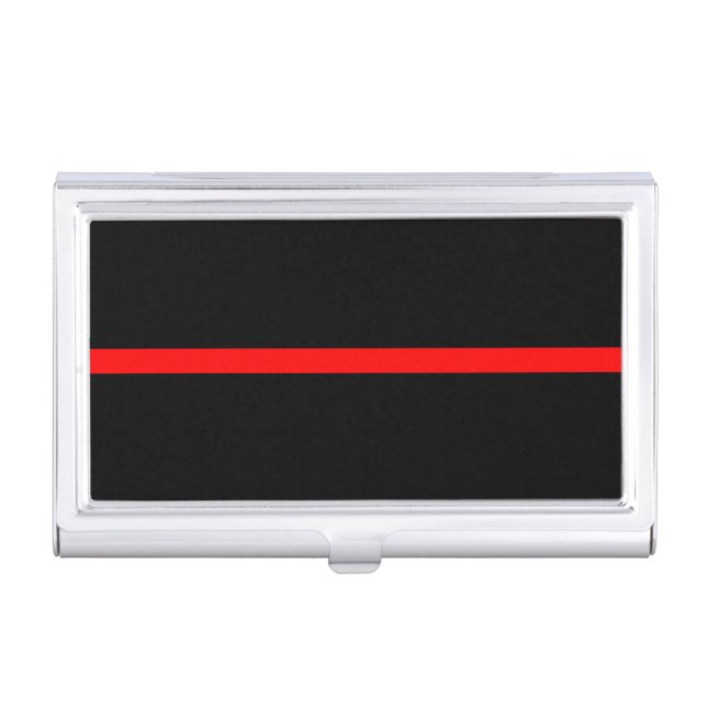 The Symbolic Thin Red Line Horizontal Black Business Card Case (Front)