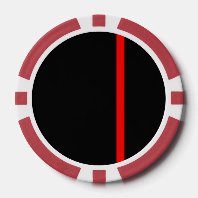 The Symbolic Thin Red Line on Black Poker Chips (Front)