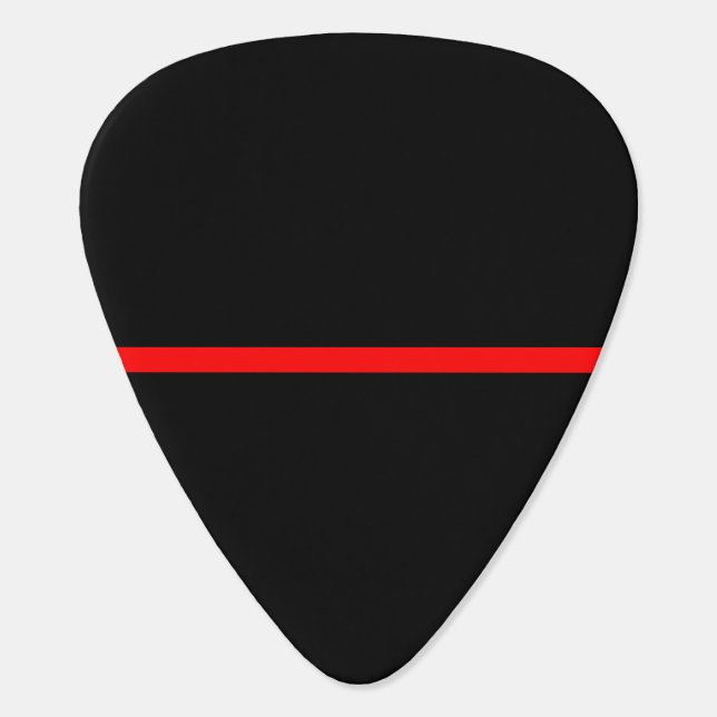 The Symbolic Thin Red Line on Solid Black Guitar Pick (Back)