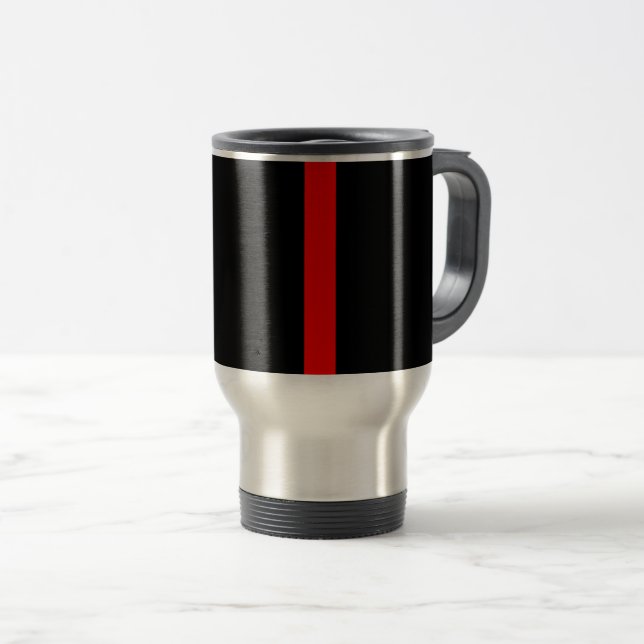 The Symbolic Thin Red Line Vertical on a Travel Mug (Front Right)