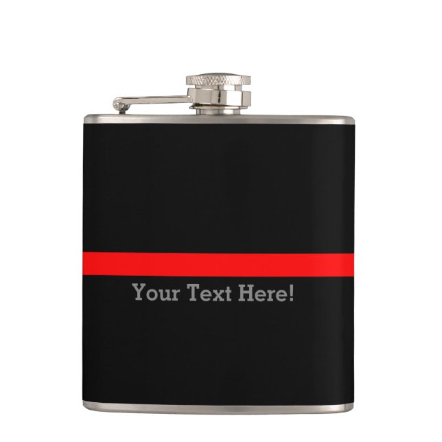 The Symbolic Thin Red Line Your Text on Black Flask (Front)