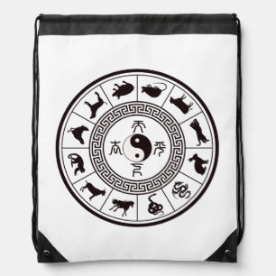 The Tai Chi Zodiac Wheel Drawstring Bag