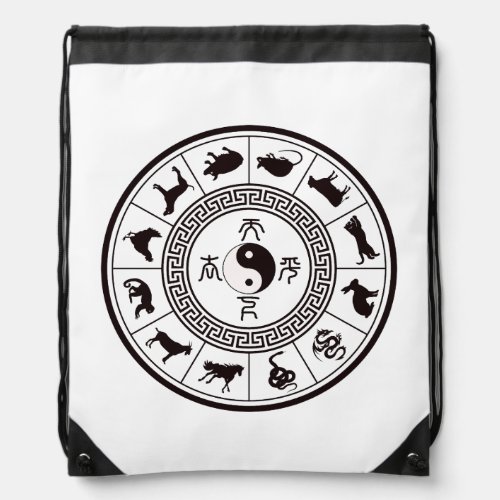 The Tai Chi Zodiac Wheel Drawstring Bag