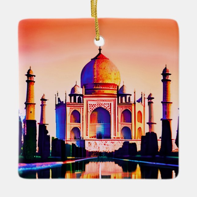 The Taj Mahal Against a Sunset Sky  Ceramic Ornament (Front)
