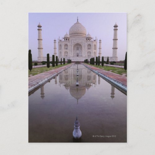 the Taj Mahal perfectly reflected in the pool in Postcard