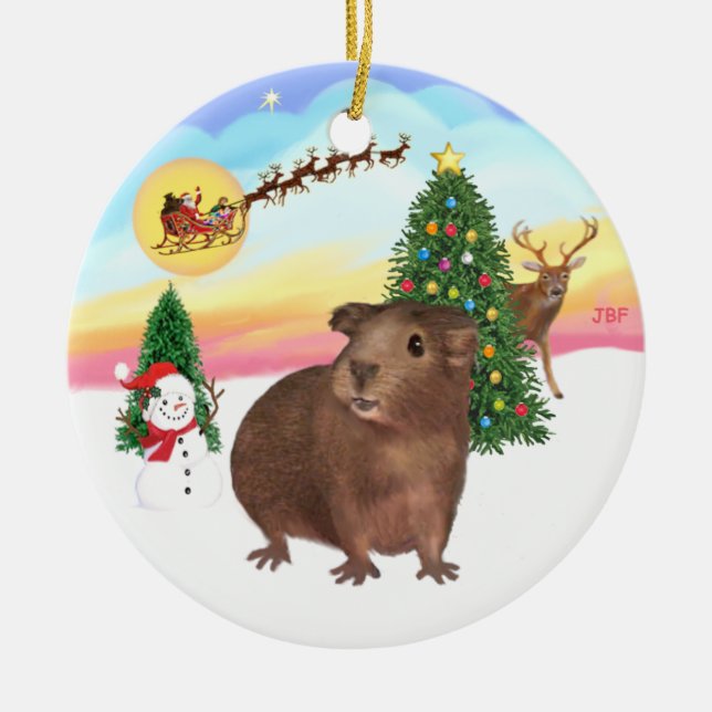 The Take Off - Brown Guinea Pig #3 Ceramic Ornament (Front)