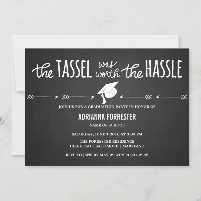 The Tassel Was Worth The Hassle Chalkboard Cute Invitation (Front)