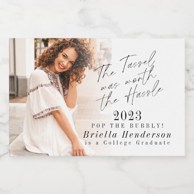 The Tassel was worth the Hassle Graduation Mini Sparkling Wine Label (Single Label)