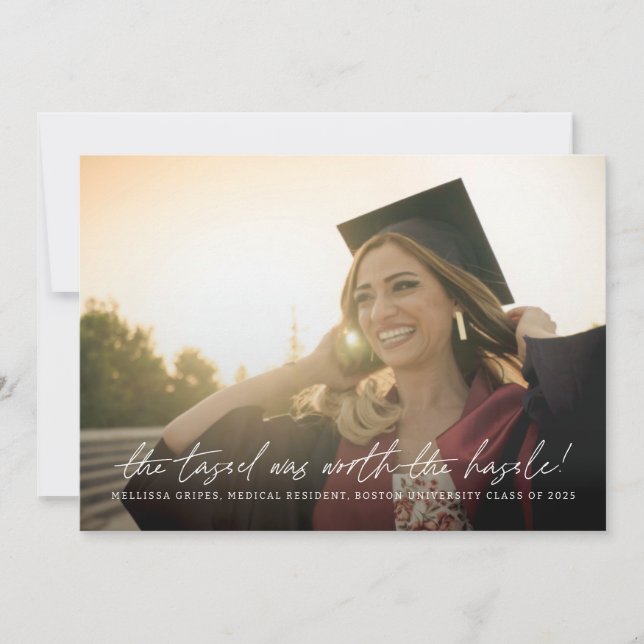 The Tassel Was Worth The Hassle Script Graduation Announcement (Front)