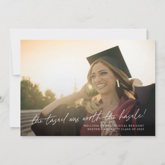 The Tassel Was Worth The Hassle Script Graduation Announcement (Front)