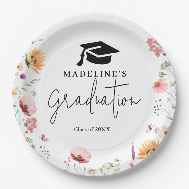 The tassel worth the hassle Wildflower Graduation  Paper Plates (Front)