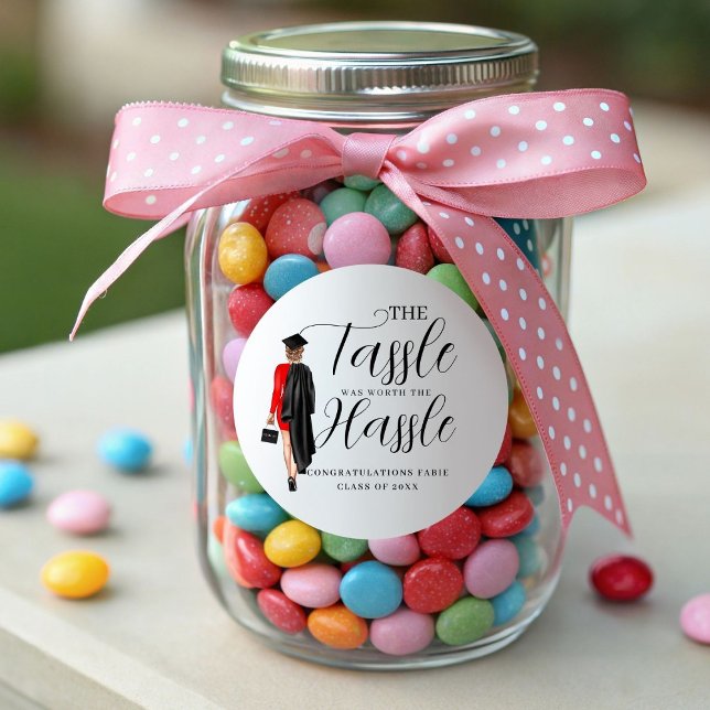 The tassle worth the hassle graduation party Favor Classic Round Sticker (Creator Uploaded)