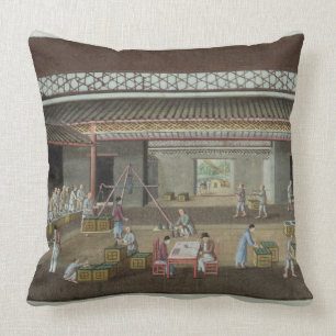 The Tea Depot (gouache on silk) Throw Pillow