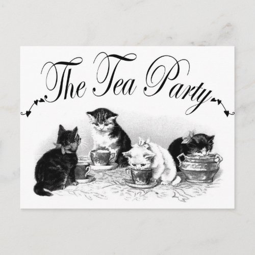 The Tea Party Kittens Invitation Postcard