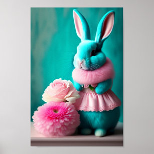 The Teal Bunny Easter Portrait Poster