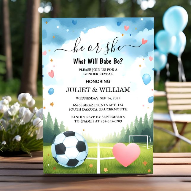 The Team Ball Pitch Fun Soccer Field Gender Reveal Invitation (Creator Uploaded)
