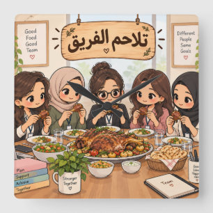 The team unity(Arabic word humor) Square Wall Clock