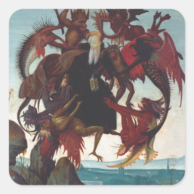 The Temptation of Saint Anthony by Michelangelo Square Sticker (Front)