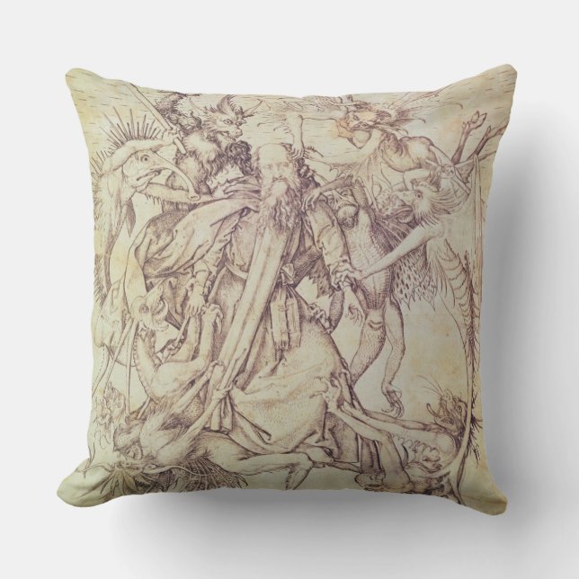 The Temptation of St. Anthony (engraving) Throw Pillow (Front)
