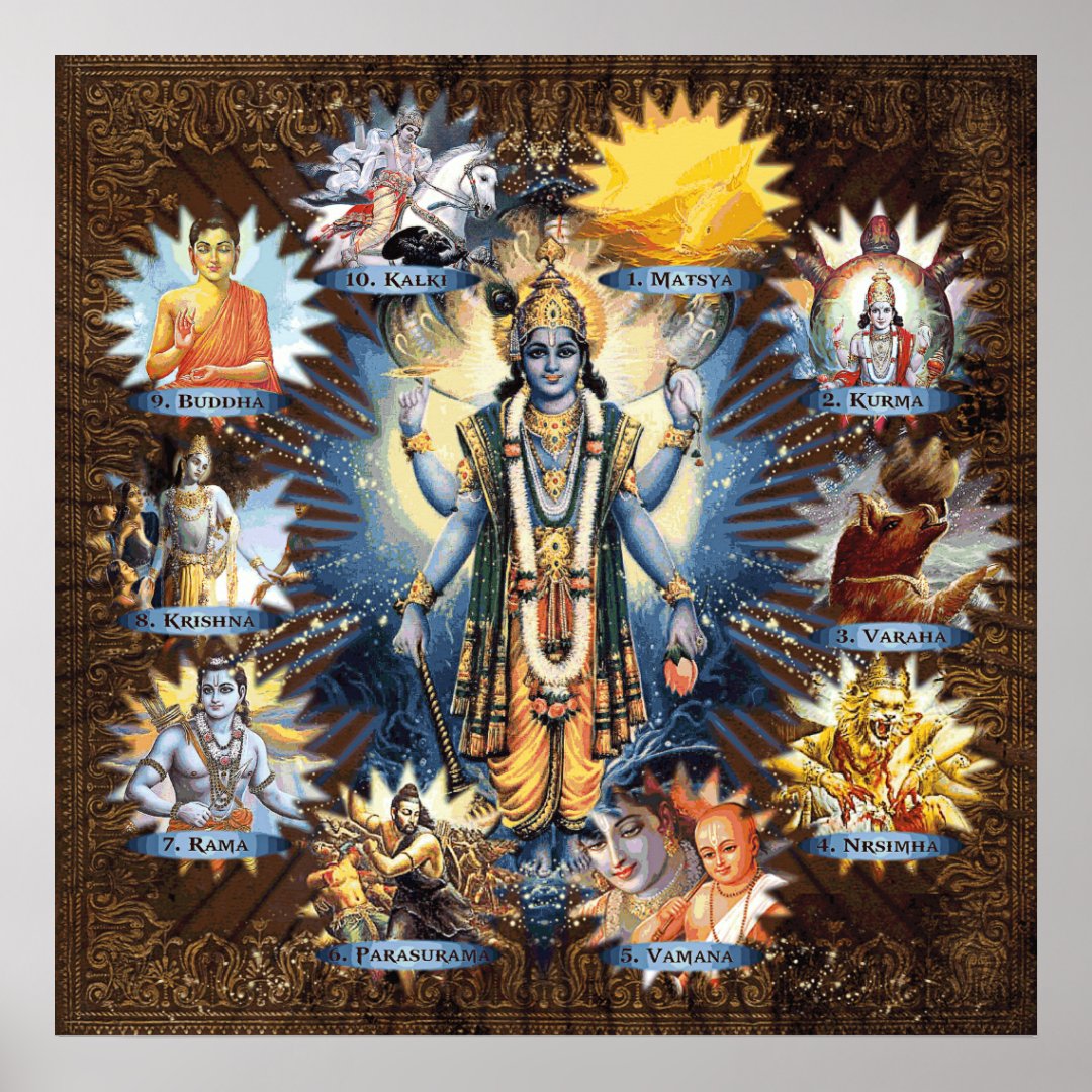 The Ten Avatars Of Lord Vishnu - Poster | Zazzle