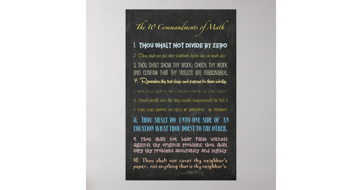 The Ten Commandments of Math Poster | Zazzle