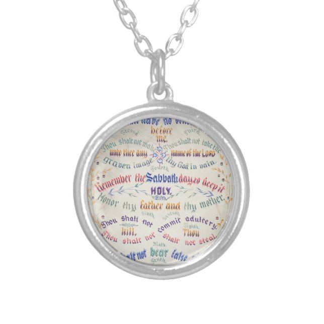 The Ten Commandments Silver Plated Necklace (Front)