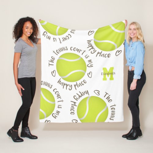 The tennis court is my happy place girls sports fleece blanket